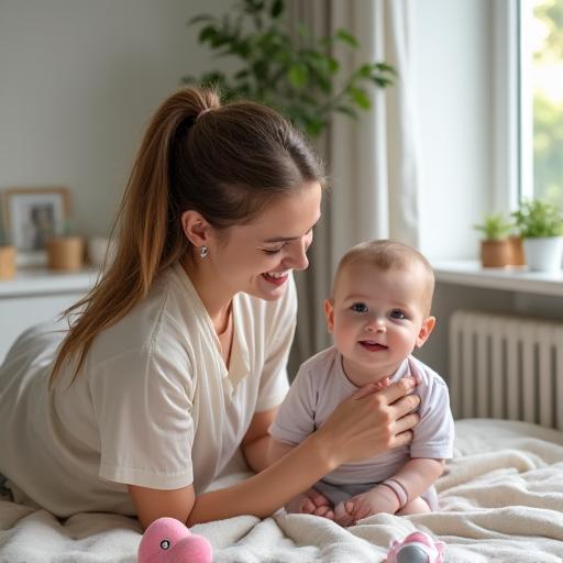 Счастливый родитель с младенцем в чистой комнате